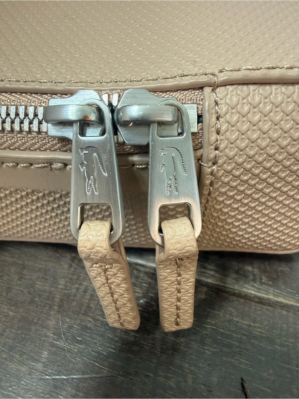 Lacoste Chantaco Piqué 100% Leather Shoulder/Camera Bag Khaki Color